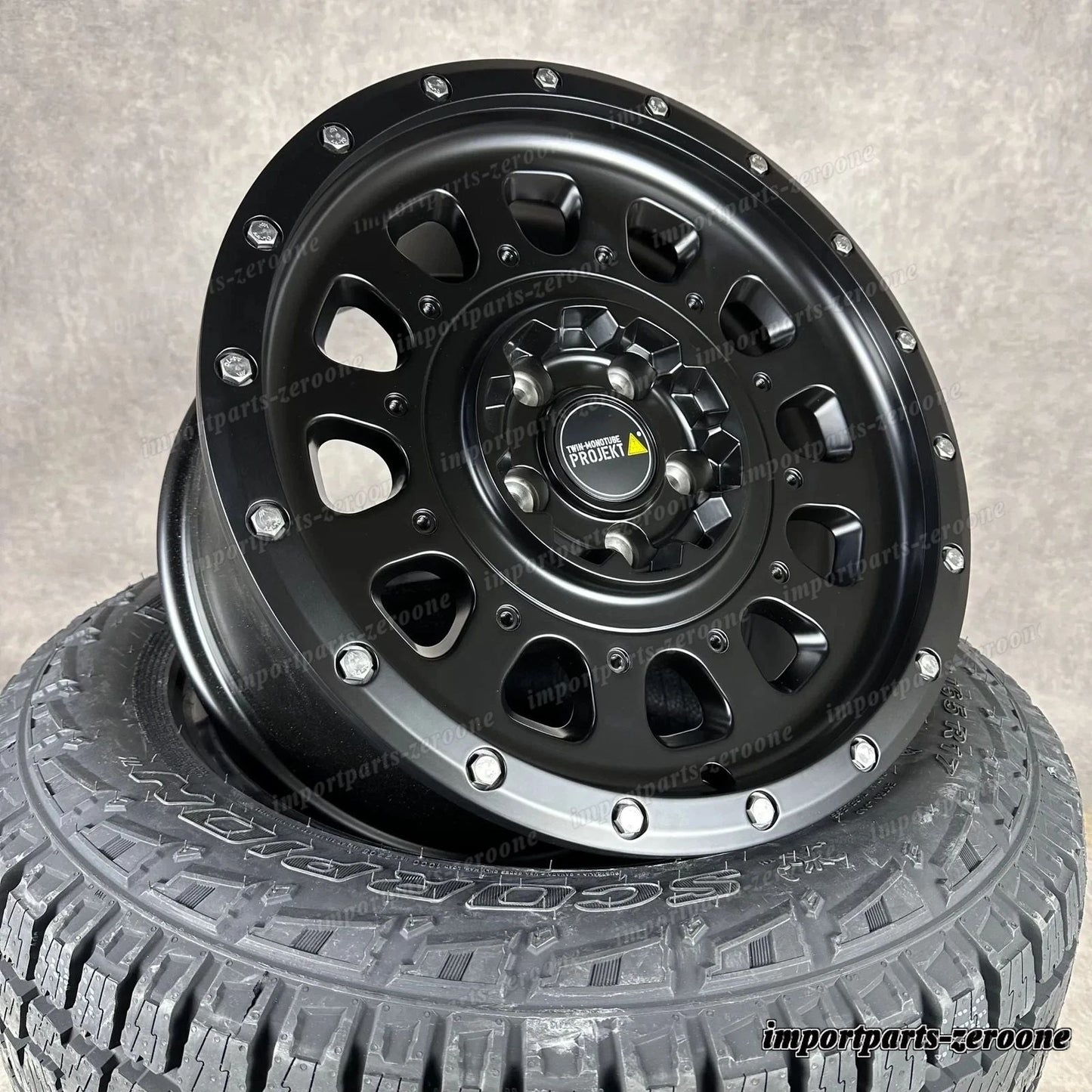 Twin Monotube AT3 Offroad ホイール VW T5 T6 T6.1 8x17 All Terrain Black + Pirelli　-1638